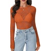 image:imageLYANER Womens Floral Lace Sheer Mesh Sexy BlouseCaramel