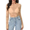 image:imageLYANER Womens Floral Lace Sheer Mesh Sexy BlouseDark Apricot