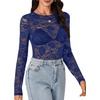 image:imageLYANER Womens Floral Lace Sheer Mesh Sexy BlouseDark Blue