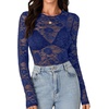 image:imageLYANER Womens Floral Lace Sheer Mesh Sexy BlouseDark Blue