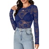 image:imageLYANER Womens Floral Lace Sheer Mesh Sexy BlouseDark Blue