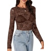 image:imageLYANER Womens Floral Lace Sheer Mesh Sexy BlouseDark Brown