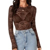 image:imageLYANER Womens Floral Lace Sheer Mesh Sexy BlouseDark Brown
