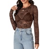 image:imageLYANER Womens Floral Lace Sheer Mesh Sexy BlouseDark Brown