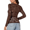 image:imageLYANER Womens Floral Lace Sheer Mesh Sexy BlouseDark Brown