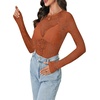 image:imageLYANER Womens Floral Lace Sheer Mesh Sexy BlouseDark Caramel