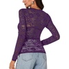 image:imageLYANER Womens Floral Lace Sheer Mesh Sexy BlouseDark Purple