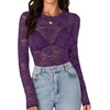image:imageLYANER Womens Floral Lace Sheer Mesh Sexy BlouseDark Purple
