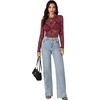 image:imageLYANER Womens Floral Lace Sheer Mesh Sexy BlouseDark Red