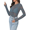image:imageLYANER Womens Floral Lace Sheer Mesh Sexy BlouseHaze Blue