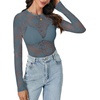 image:imageLYANER Womens Floral Lace Sheer Mesh Sexy BlouseHaze Blue