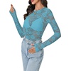 image:imageLYANER Womens Floral Lace Sheer Mesh Sexy BlouseLake Blue