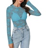 image:imageLYANER Womens Floral Lace Sheer Mesh Sexy BlouseLake Blue