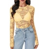 image:imageLYANER Womens Floral Lace Sheer Mesh Sexy BlouseLight Yellow