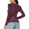 image:imageLYANER Womens Floral Lace Sheer Mesh Sexy BlousePlum Purple