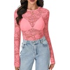 image:imageLYANER Womens Floral Lace Sheer Mesh Sexy BlousePure Pink