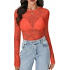 image:imageLYANER Womens Floral Lace Sheer Mesh Sexy BlouseRust Red