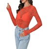 image:imageLYANER Womens Floral Lace Sheer Mesh Sexy BlouseRust Red