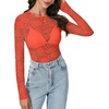 image:imageLYANER Womens Floral Lace Sheer Mesh Sexy BlouseRust Red