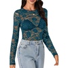 image:imageLYANER Womens Floral Lace Sheer Mesh Sexy BlouseTeal Blue