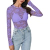 image:imageLYANER Womens Floral Lace Sheer Mesh Sexy BlouseViolet
