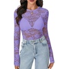 image:imageLYANER Womens Floral Lace Sheer Mesh Sexy BlouseViolet