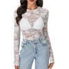 image:imageLYANER Womens Floral Lace Sheer Mesh Sexy BlouseWhite