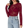 image:imageLYANER Womens Floral Lace Sheer Mesh Sexy BlouseWine Red
