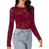 image:imageLYANER Womens Floral Lace Sheer Mesh Sexy BlouseWine Red