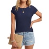 image:imageLYANER Womens Frill Trim Round Neck Casual T ShirtsNavy Blue