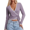 image:imageLYANER Womens Lace Trim Wrap V Neck Y2k Crop TeePurple