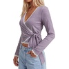 image:imageLYANER Womens Lace Trim Wrap V Neck Y2k Crop TeePurple