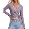image:imageLYANER Womens Lace Trim Wrap V Neck Y2k Crop TeePurple