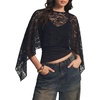 image:imageLYANER Womens Sheer Floral Lace Poncho TopBlack