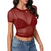 image:imageLYANER Womens Sheer Mesh Sexy TopsBurgundy
