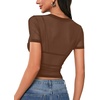 image:imageLYANER Womens Sheer Mesh Sexy TopsCaramel Brown