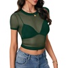 image:imageLYANER Womens Sheer Mesh Sexy TopsDark Green