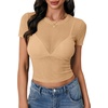 image:imageLYANER Womens Sheer Mesh Sexy TopsKhaki