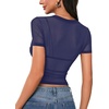 image:imageLYANER Womens Sheer Mesh Sexy TopsPlain Navy Blue