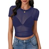 image:imageLYANER Womens Sheer Mesh Sexy TopsPlain Navy Blue