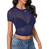image:imageLYANER Womens Sheer Mesh Sexy TopsPlain Navy Blue