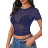 image:imageLYANER Womens Sheer Mesh Sexy TopsPlain Navy Blue