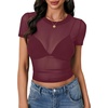 image:imageLYANER Womens Sheer Mesh Sexy TopsSolid Plum Purple