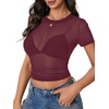 image:imageLYANER Womens Sheer Mesh Sexy TopsSolid Plum Purple