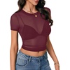 image:imageLYANER Womens Sheer Mesh Sexy TopsSolid Plum Purple