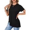 image:imageLYANER Womens Side Split Casual TShirtsSolid Black