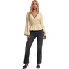 image:imageLYANER Womens Smocked Deep V Neck Babydoll TopsBeige