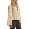 image:imageLYANER Womens Smocked Deep V Neck Babydoll TopsBeige