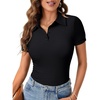 image:imageLYANER Womens Collared Neck Casual Polo ShirtsSolid Black