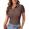 image:imageLYANER Womens Collared Neck Casual Polo ShirtsSolid Brown